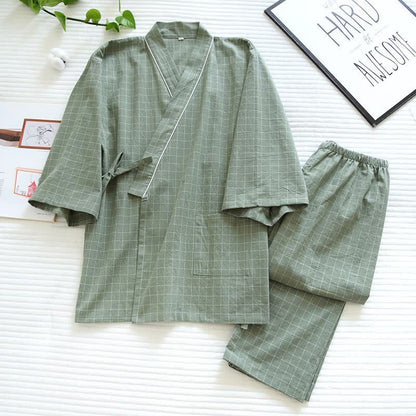 Pigiama kimono coordinato in cotone a righe per coppia - image 10