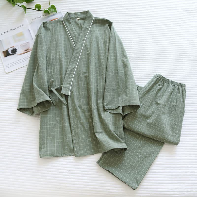 Pigiama kimono coordinato in cotone a righe per coppia - Verde - Femmina - XL - image 9