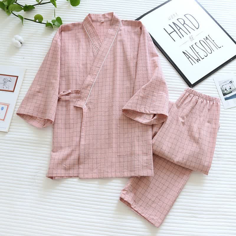 Pigiama kimono coordinato in cotone a righe per coppia - Rosa - Femmina - XL - image 11