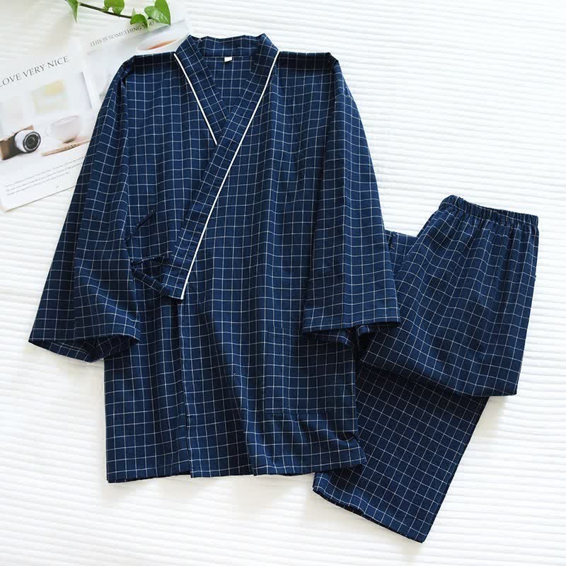 Pigiama kimono coordinato in cotone a righe per coppia - Blu navy - Femmina - XL - image 1