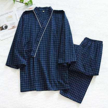Pigiama kimono coordinato in cotone a righe per coppia - Blu navy - Femmina - XL - image 1