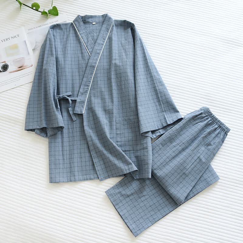 Pigiama kimono coordinato in cotone a righe per coppia - Grigio - Maschio - XL - image 3