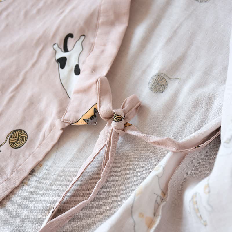 Kimono coordinati in cotone con motivo gatto per coppie - image 7
