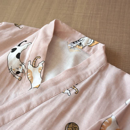 Kimono coordinati in cotone con motivo gatto per coppie - image 4