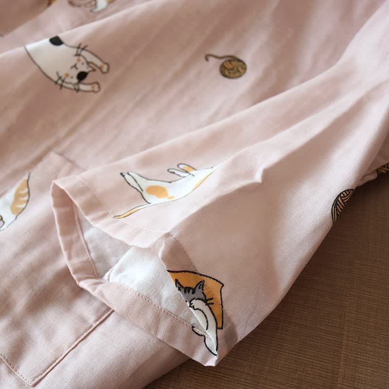 Kimono coordinati in cotone con motivo gatto per coppie - image 8