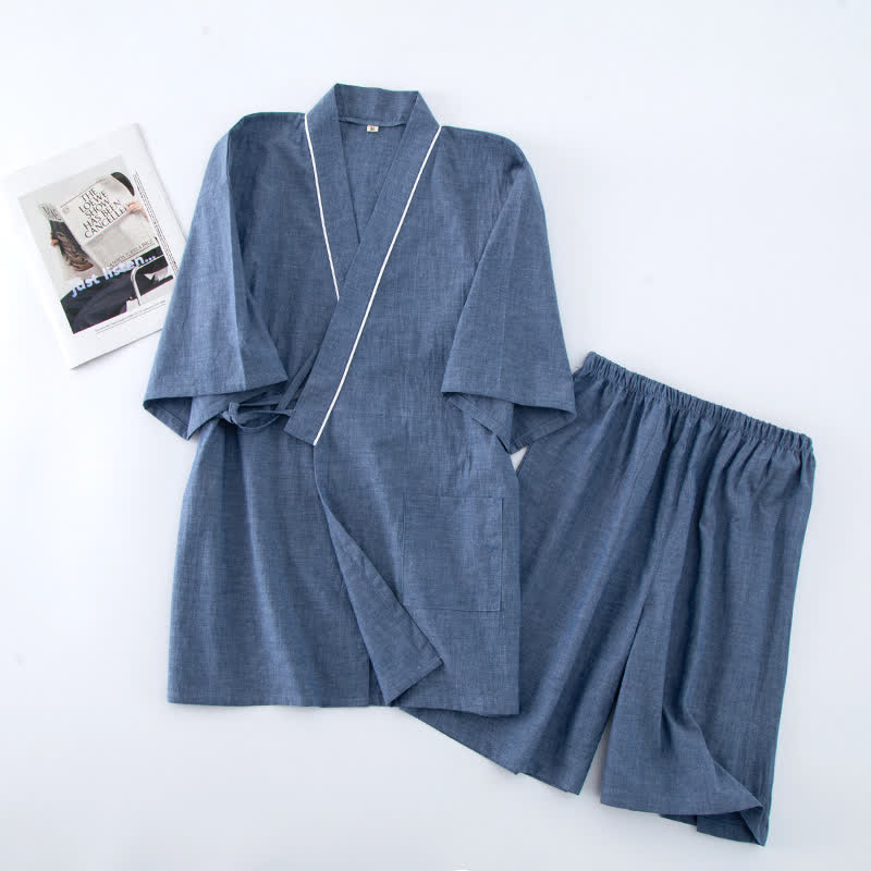 Pigiama unisex a maniche corte in cotone tinta unita - Blu - XL - image 7