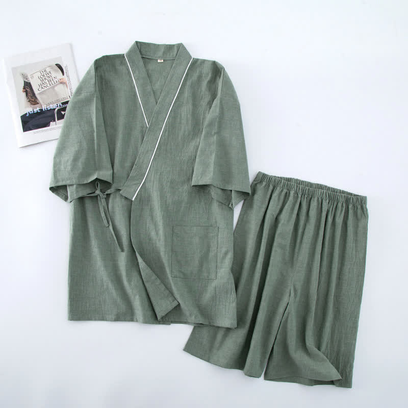 Pigiama unisex a maniche corte in cotone tinta unita - Verde - XL - image 5