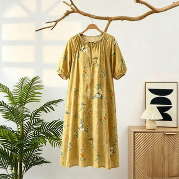 Abito da casa vintage con stampa floreale e rami - Giallo - L - image 0