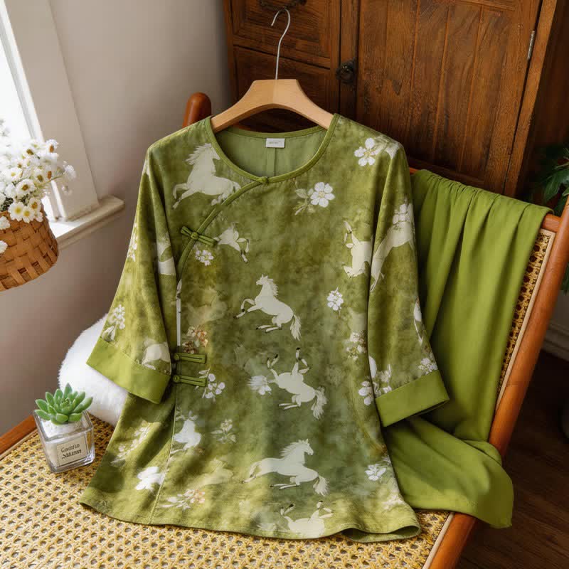 Completo da casa con stampa di cavalli, ispirato allo stile orientale. - image 8