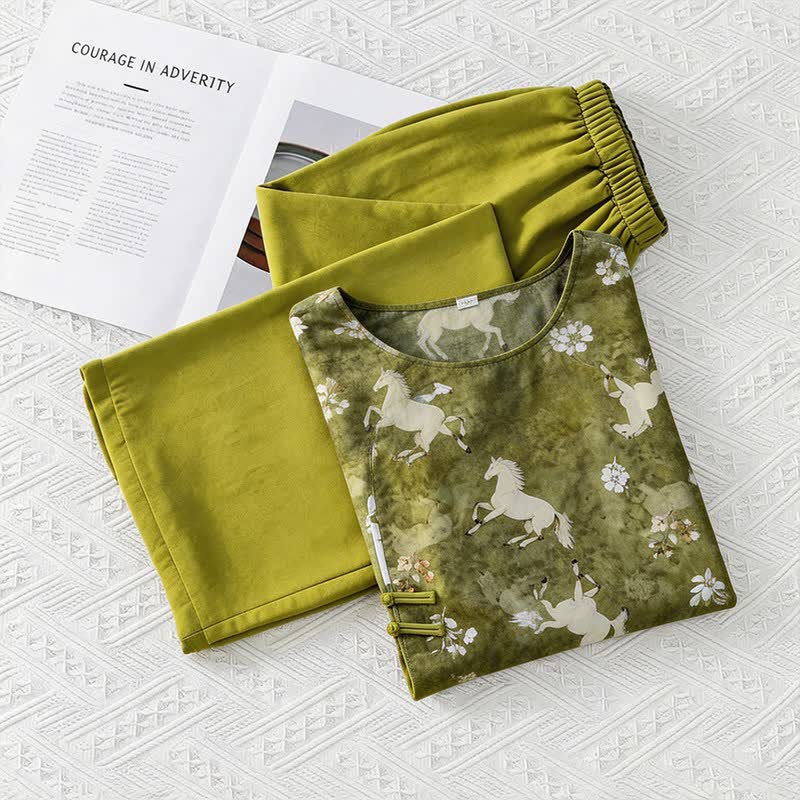 Completo da casa con stampa di cavalli, ispirato allo stile orientale. - image 9