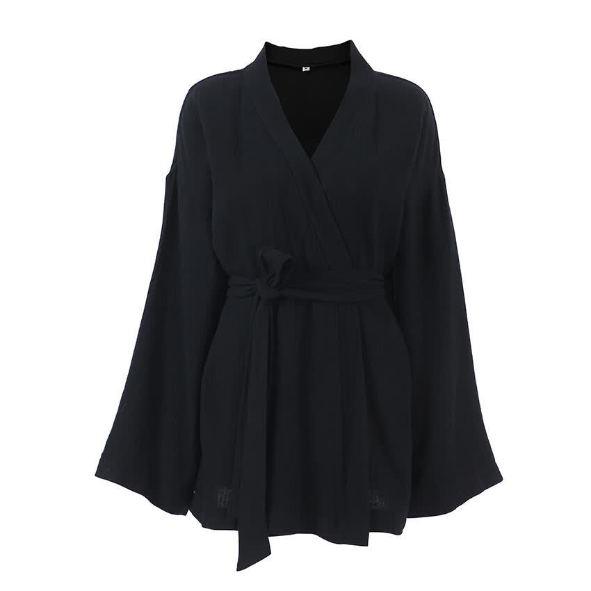 Kimono corto in cotone nero - image 4