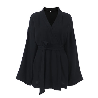 Kimono corto in cotone nero - image 4