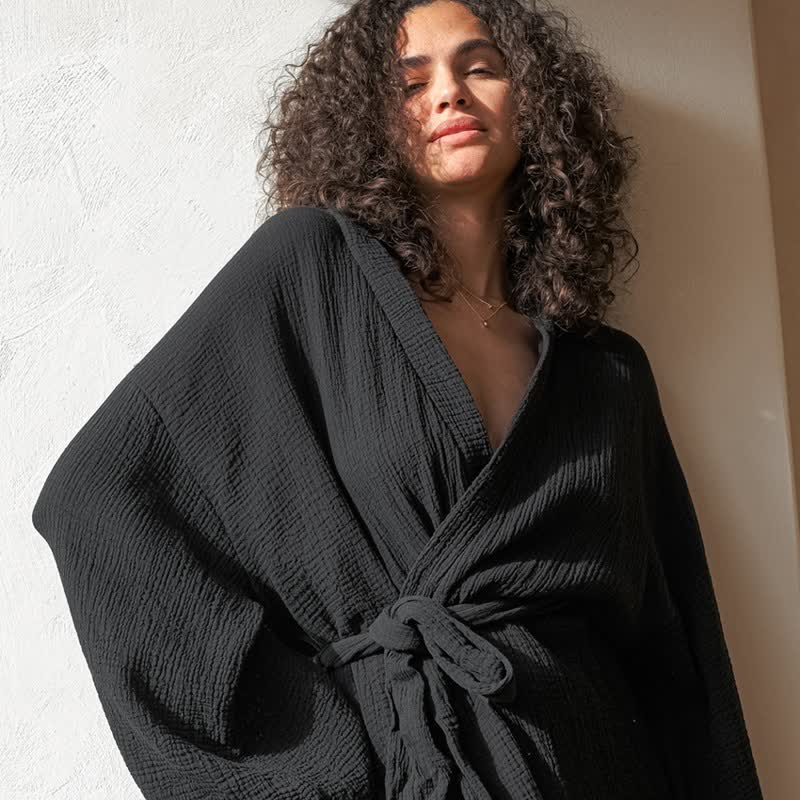Kimono corto in cotone nero - image 3