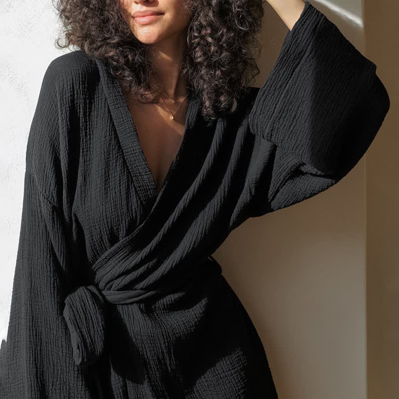Kimono corto in cotone nero - image 2