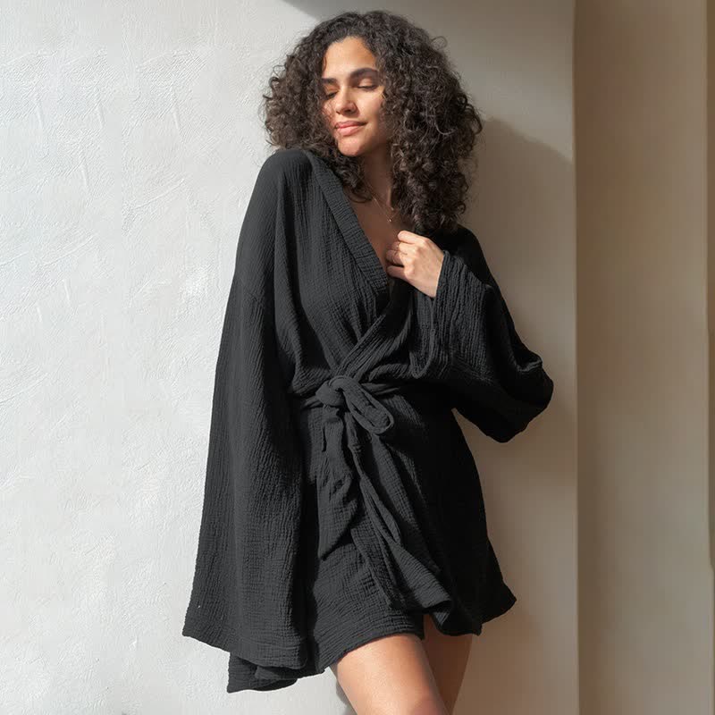Kimono corto in cotone nero - image 1