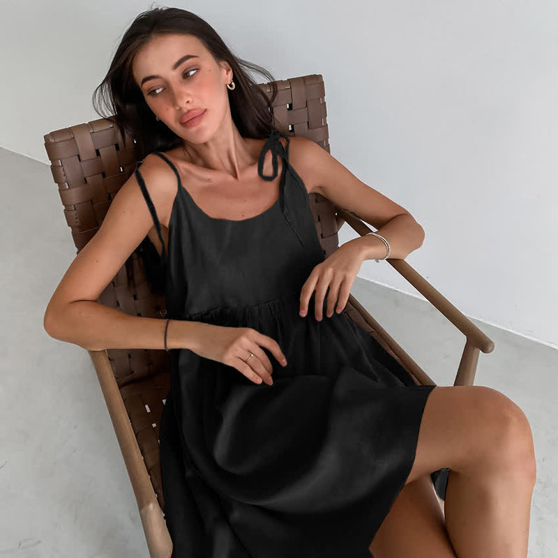 Camicia da notte casual in cotone e lino con laccetti - Nero - XL - image 0