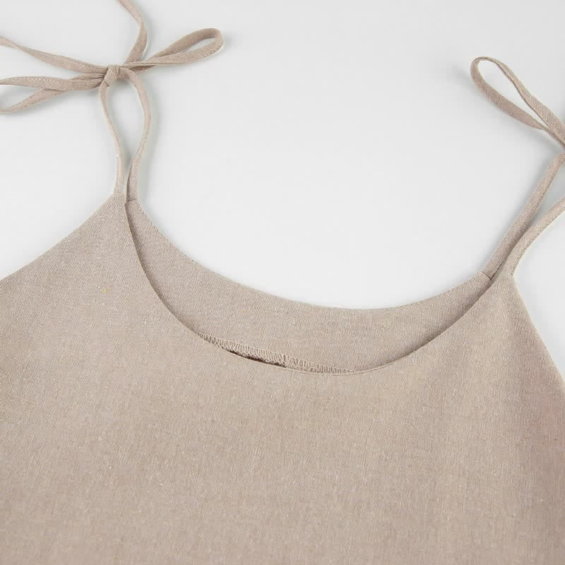 Camicia da notte casual in cotone e lino con laccetti - image 6