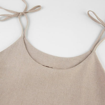 Camicia da notte casual in cotone e lino con laccetti - image 6