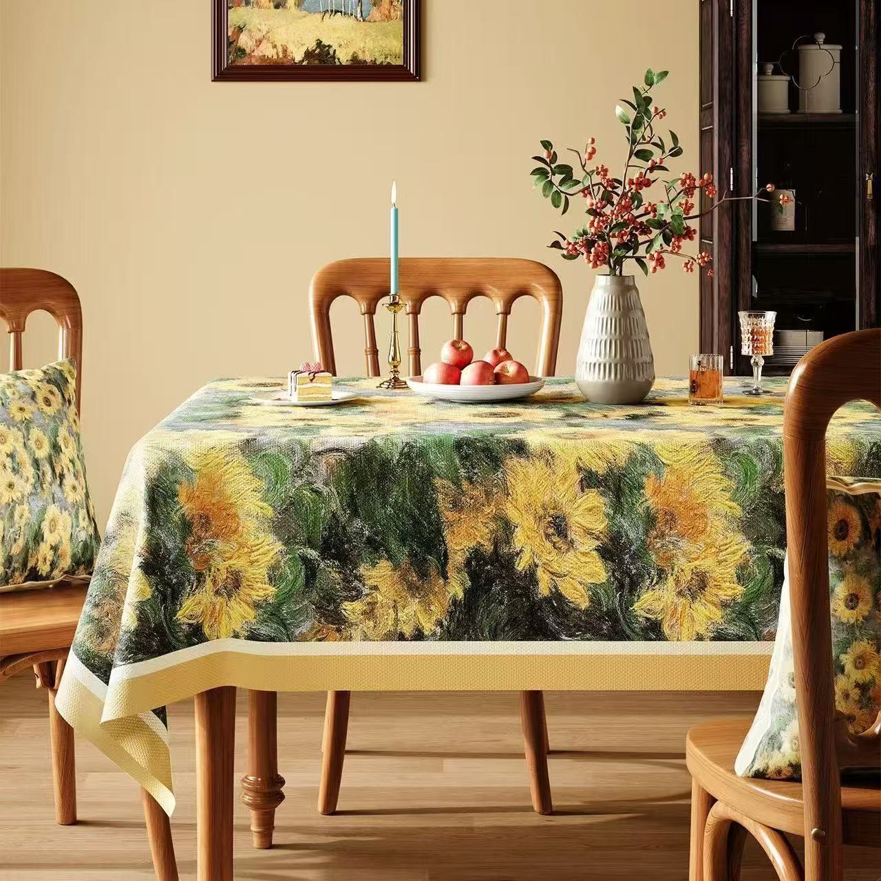 Tovaglia vintage con girasoli dipinti a mano - Multicolore - Piazza - 140cm × 140cm - image 0