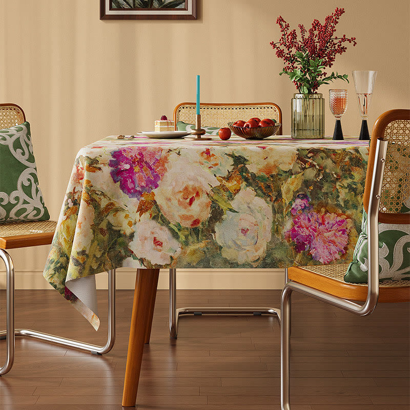 Tovaglia con rose in stile impressionista delicato - Multicolore - Rettangolo - 140cm × 86" - image 0