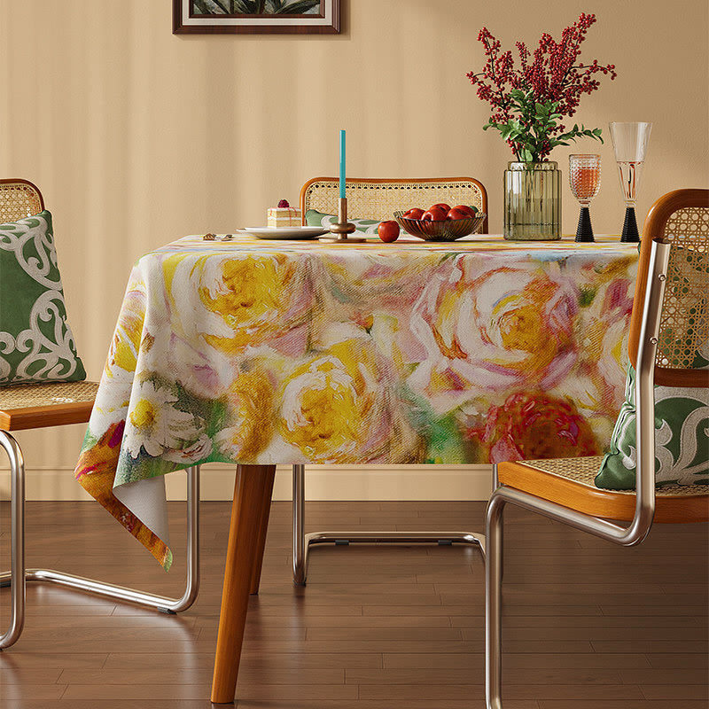 Tovaglia floreale con rose in stile impressionista delicato - Multicolore - Rettangolo - 140cm × 86" - image 0