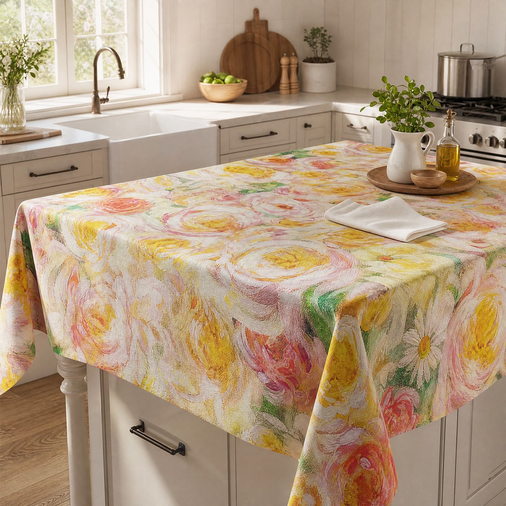 Tovaglia floreale con rose in stile impressionista delicato - image 2