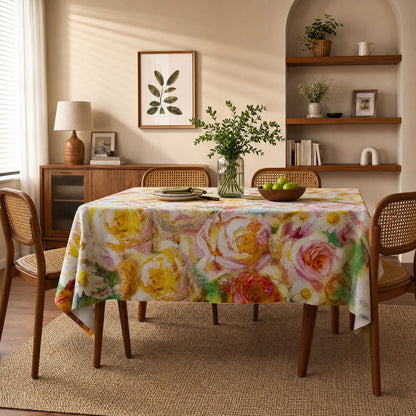 Tovaglia floreale con rose in stile impressionista delicato - image 1