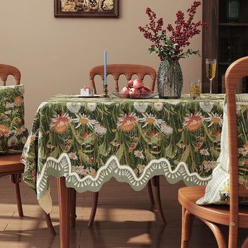 Tovaglia con motivo di fiori selvatici e margherite del bosco - Verde - Rettangolo - 140cm × 86" - image 0