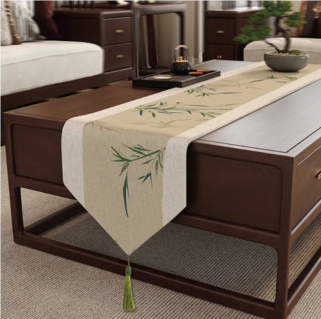 Runner da tavola in bambù con tecnica di inchiostrazione orientale - Marrone - 12" × 102" - image 0