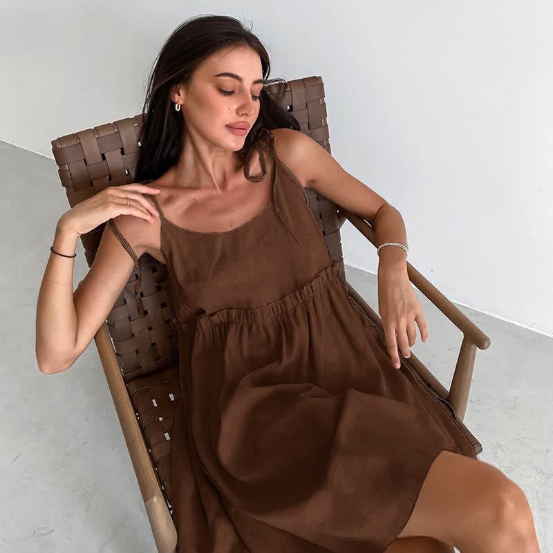 Camicia da notte casual in cotone e lino con laccetti - image 15