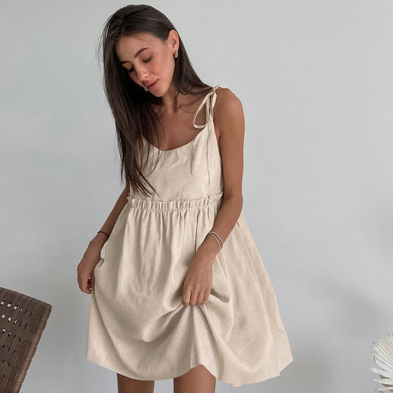 Camicia da notte casual in cotone e lino con laccetti - image 4