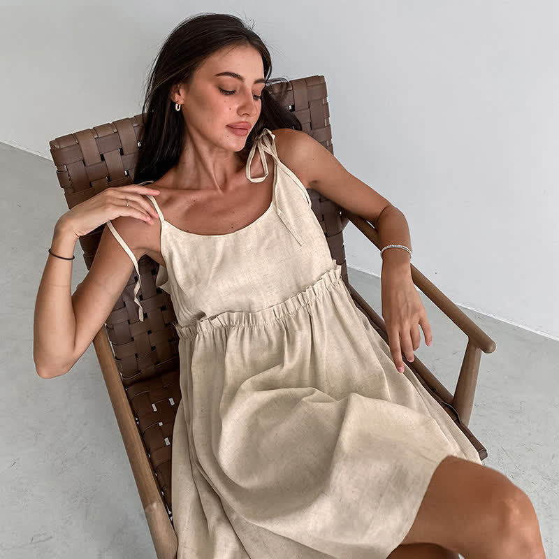 Camicia da notte casual in cotone e lino con laccetti - image 5