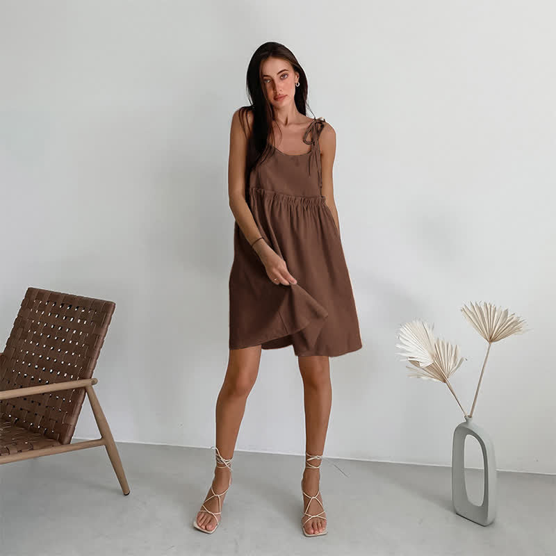 Camicia da notte casual in cotone e lino con laccetti - image 14