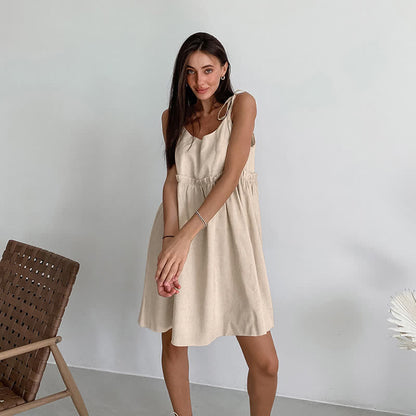 Camicia da notte casual in cotone e lino con laccetti - image 2