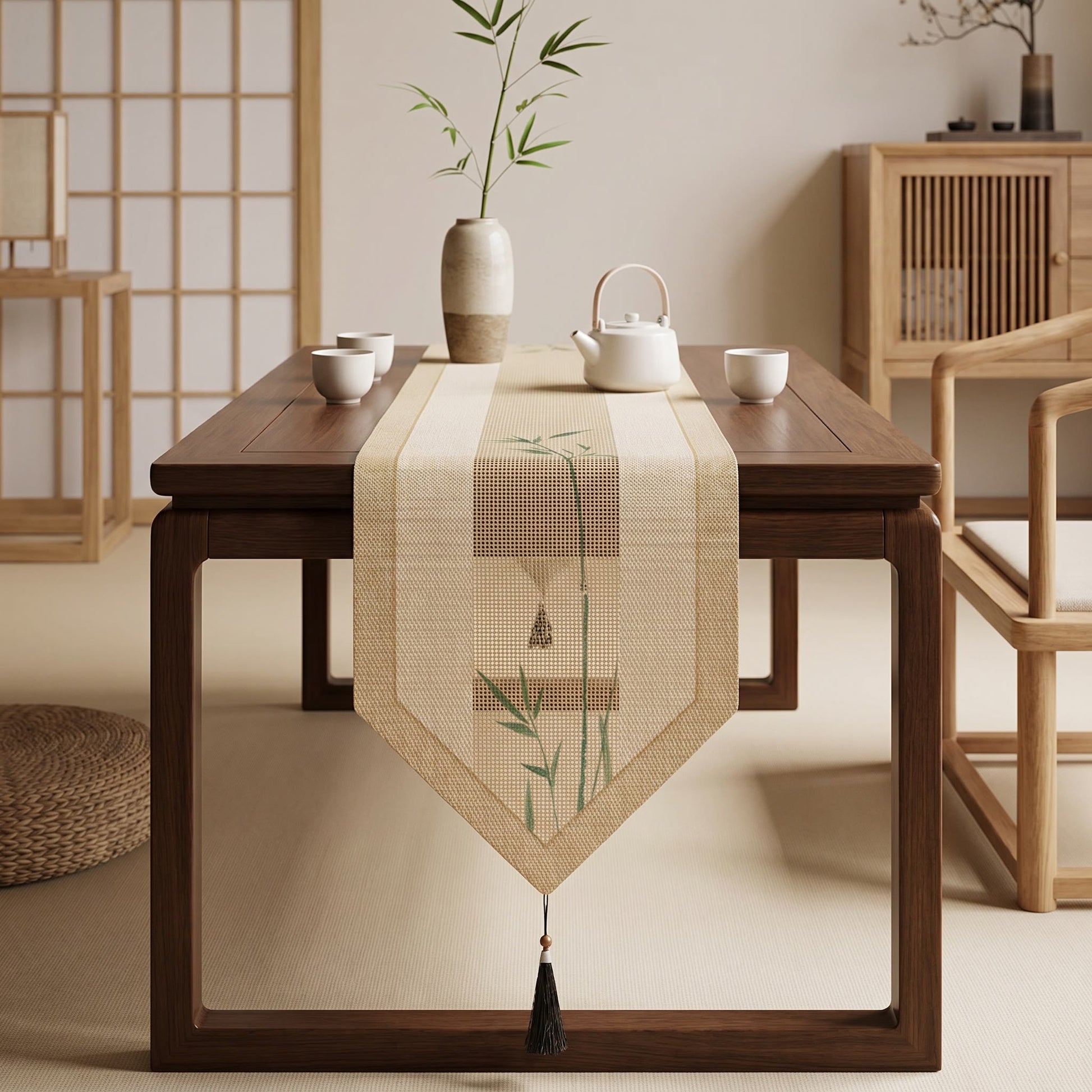 Elegante runner da tavola in bambù con effetto inchiostro. - image 1