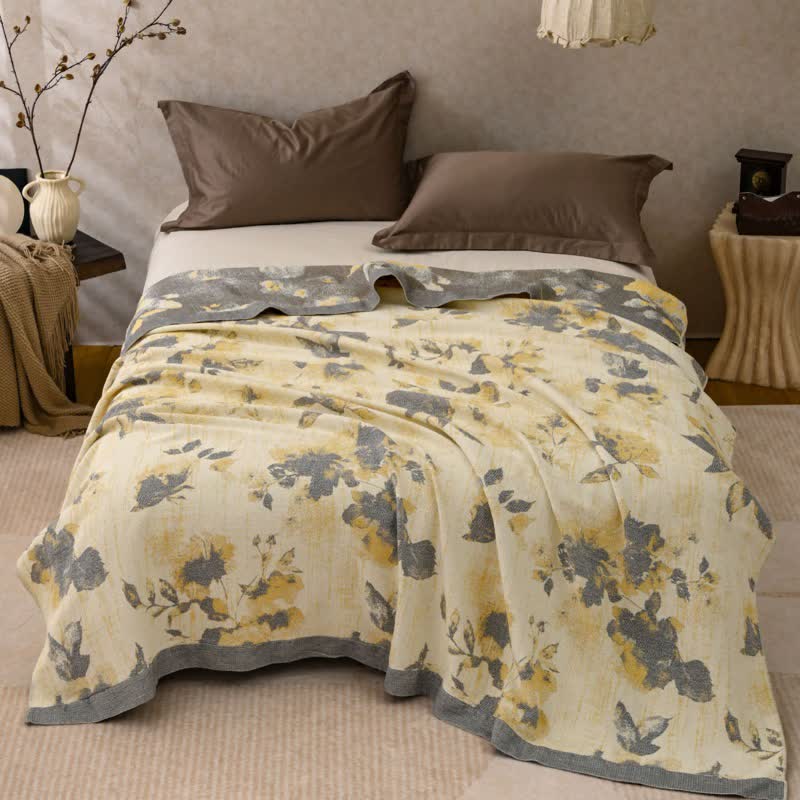 Trapunta in cotone con motivo floreale giallo e grigio - Matrimoniale - image 0