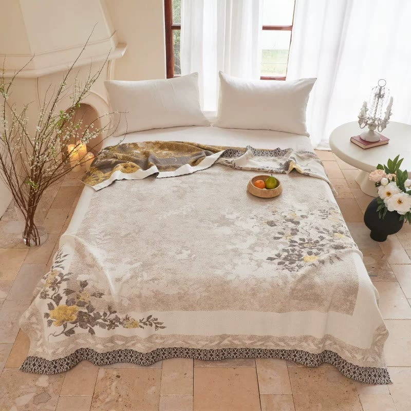 Trapunta reversibile in garza jacquard con motivo peonie orientali - Matrimoniale - image 0