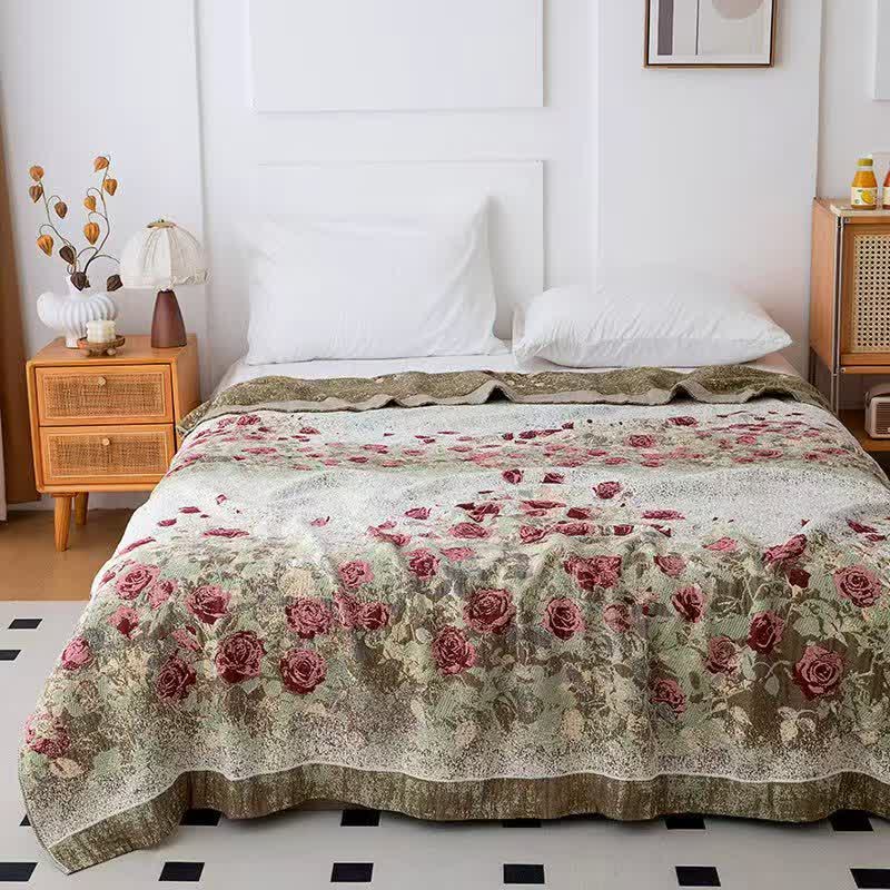 Trapunta vintage in mussola di cotone con motivo floreale di rose - Matrimoniale - image 0