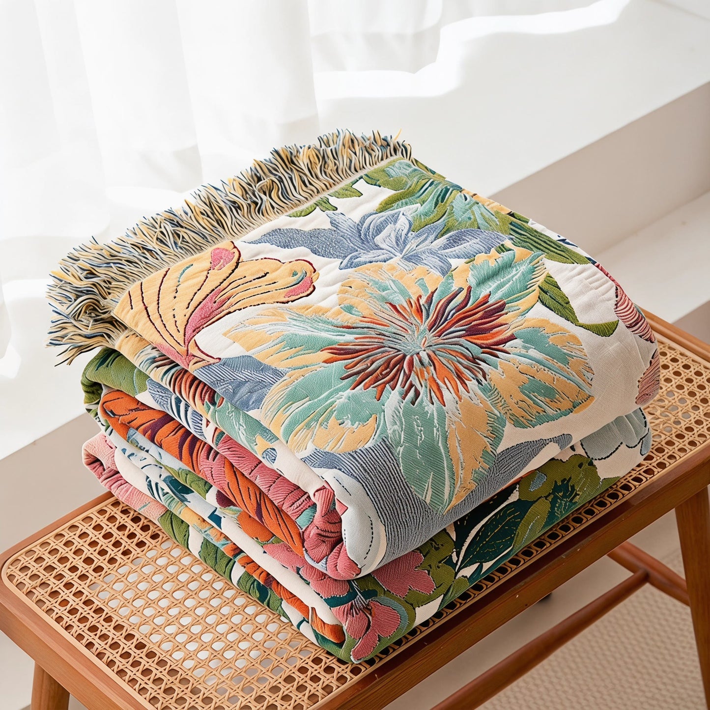 Trapunta reversibile in garza con motivo floreale tropicale vintage - image 2