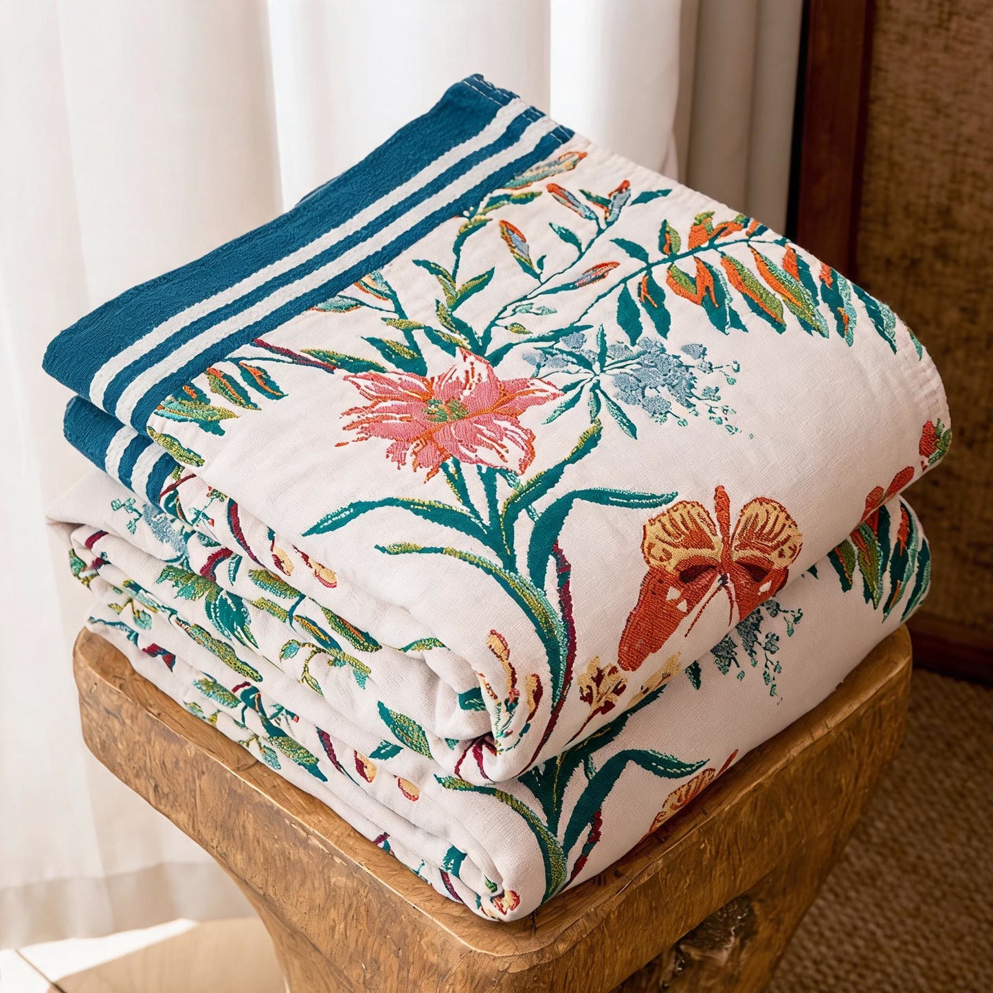 Trapunta reversibile in garza con motivo floreale vintage a vite - image 3