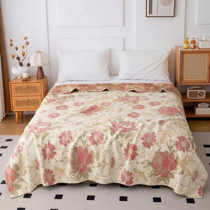 Trapunta in mussola di cotone con stampa floreale rosa cipria - image 0