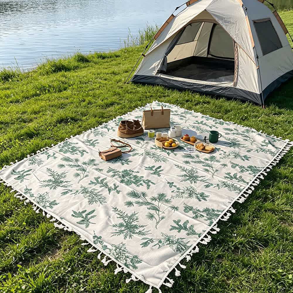 Coperta da picnic vintage con stampa forestale e nappe - image 4