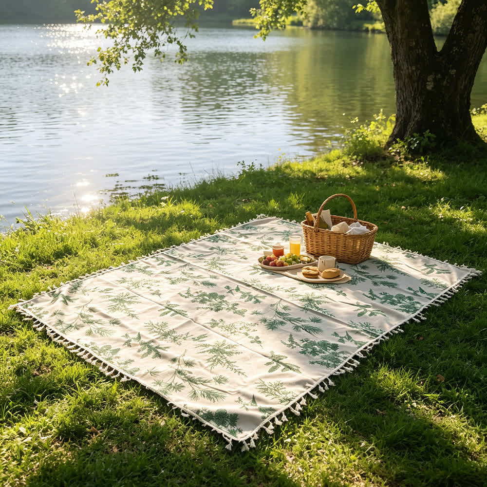 Coperta da picnic vintage con stampa forestale e nappe - image 2