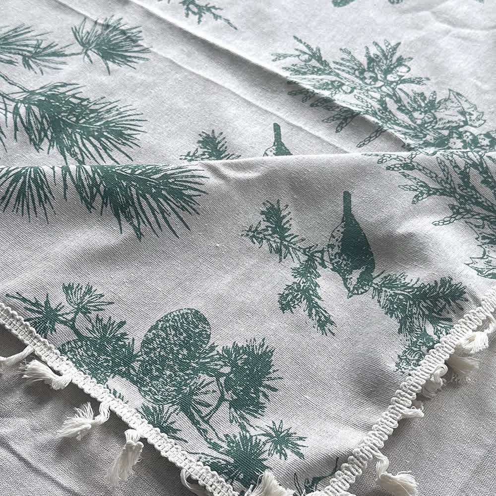 Coperta da picnic vintage con stampa forestale e nappe - image 7