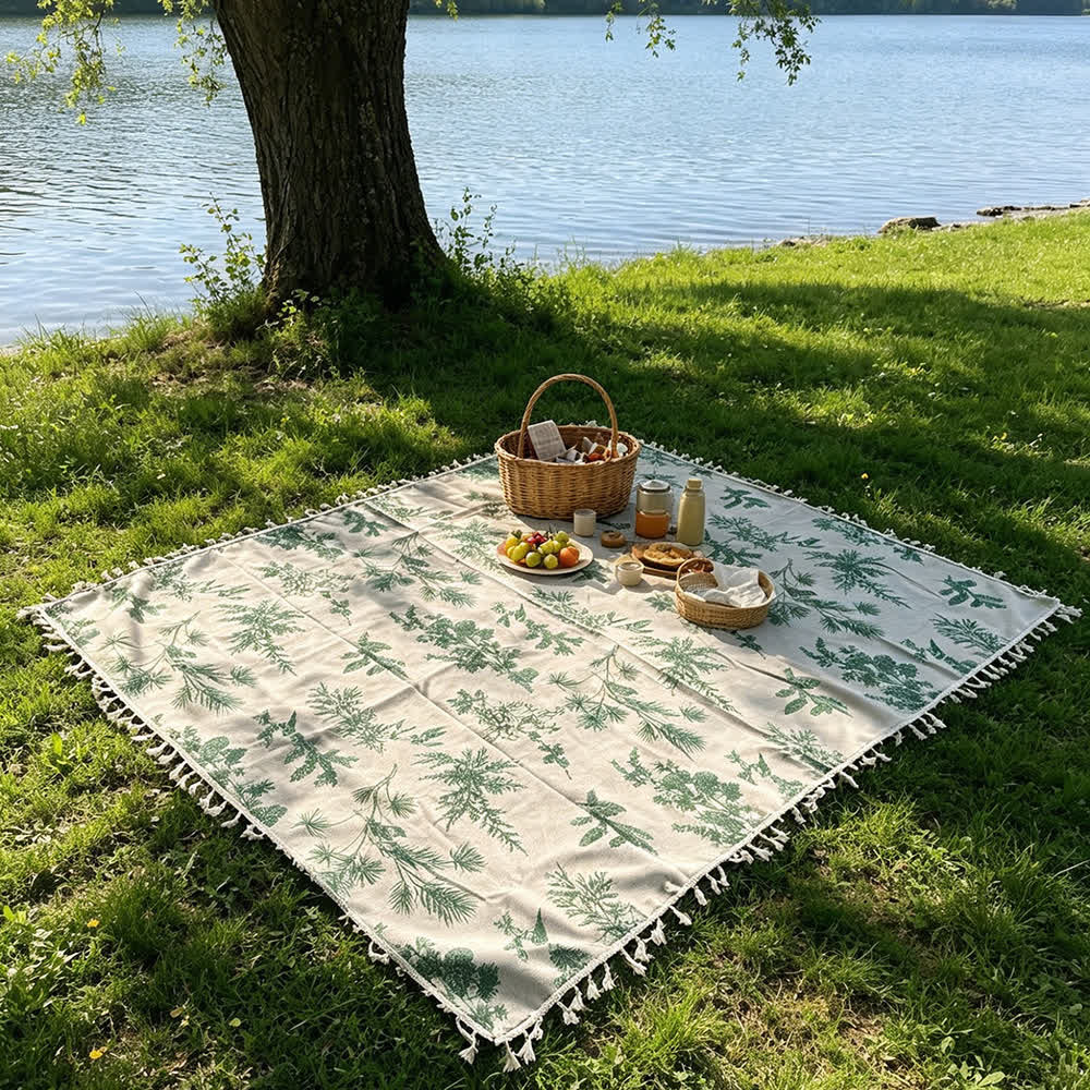 Coperta da picnic vintage con stampa forestale e nappe - image 3