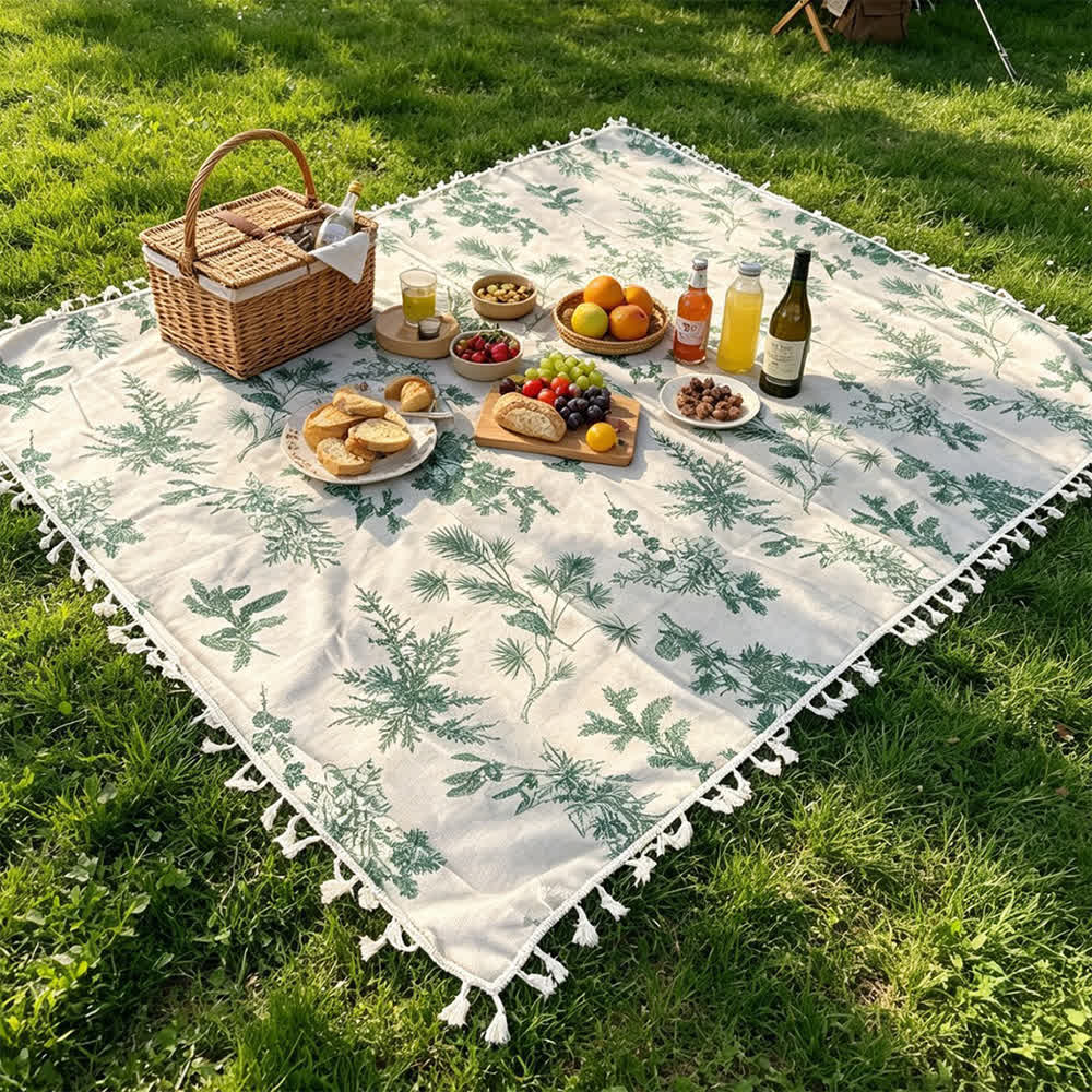 Coperta da picnic vintage con stampa forestale e nappe - image 5