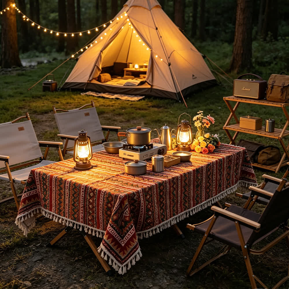 Coperta da picnic tribale in stile boho con nappe - image 1