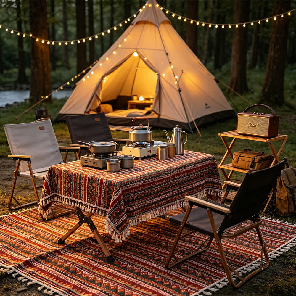 Coperta da picnic tribale in stile boho con nappe - 140cm x 300cm - image 0