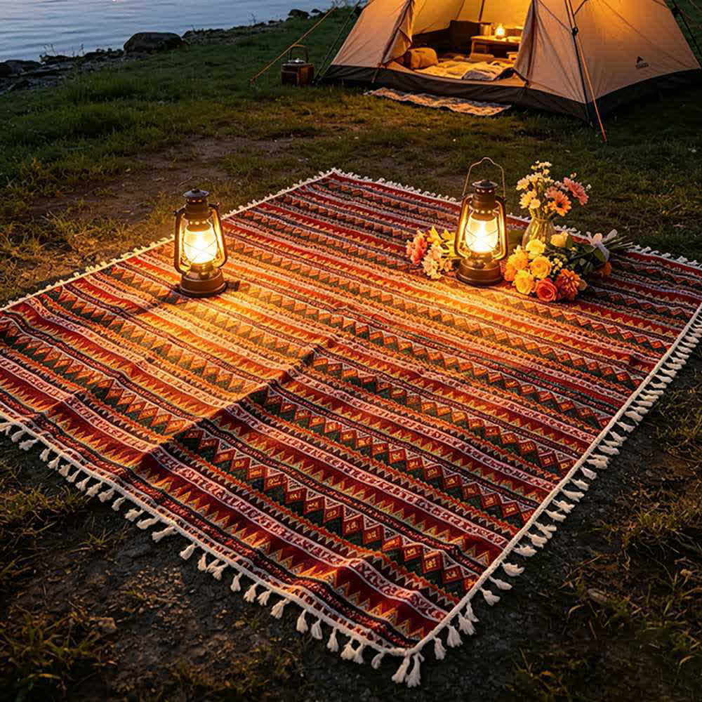Coperta da picnic tribale in stile boho con nappe - image 3