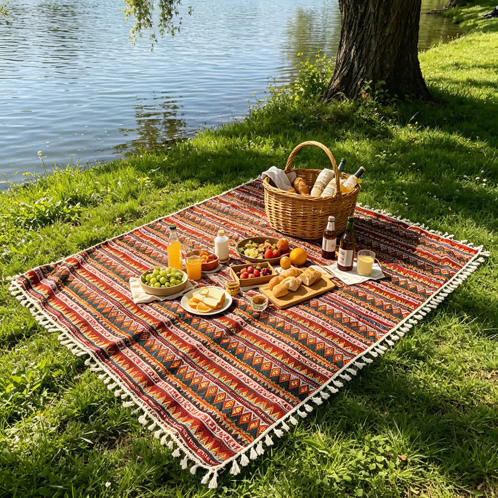 Coperta da picnic tribale in stile boho con nappe - image 2